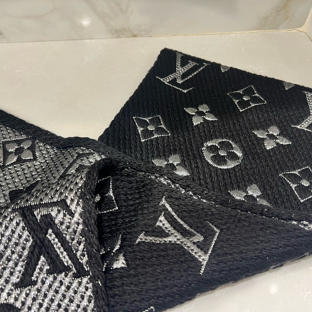 Louis Vuitton Winter Scarf Logo Mania Monogram Wool Silk Black & Silver